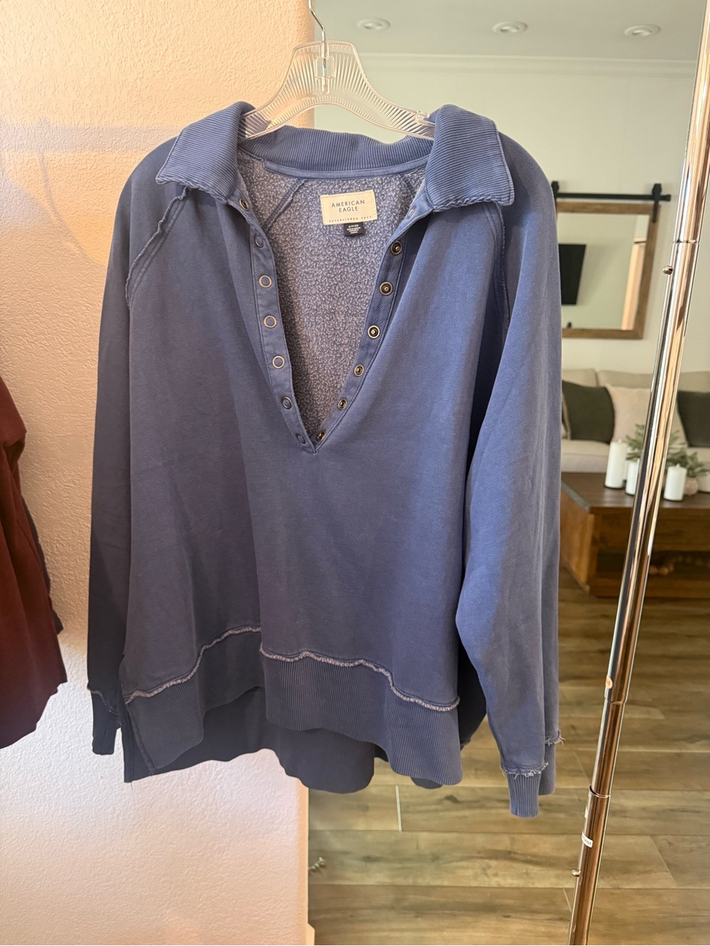American Eagle Outfitters Navy V‑Neck Snap Pullover Sweater